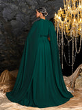 Elegant Mock Neck Cloak Sleeve Chiffon Formal Dress