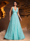 Elegant V Neck Sleeveless Sequin A-line Dresses