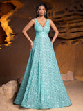 Elegant V Neck Sleeveless Sequin A-line Dresses