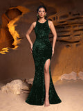 Elegant Halter Neck Sleeveless Sequin Mermaid Dresses
