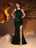 Elegant Halter Neck Sleeveless Sequin Mermaid Dresses