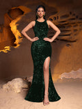 Elegant Halter Neck Sleeveless Sequin Mermaid Dresses