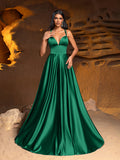 Plunging Neck Floor Length Satin Cami Party Dress