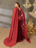 Plus Rhinestone Detail Velvet Formal Dress With Cape-Perfect For Red Carpet Galas, Black-Tie Weddings, Award Ceremonies, Charity Balls, And Luxury Fashion Events