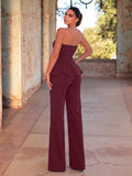 Elegant Strapless Sequin Beaded Jumpsuit, Fitted Waist Top, Wide Leg Slim Silhouette, Suitable For Photos, Beach Vacation, Resort And Party