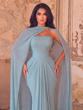 Elegant Strapless Long Dress With Cinched Waist, Keyhole Neckline And Flowing A-Line Silhouette Wedding Party Fall