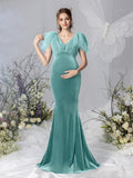 Maternity Contrast Mesh Mermaid Hem Velvet Dress