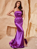 Elegante Röhren-Satin-Korsett-Abschlussballkleider mit Schlitz