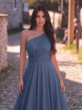 Elegant One-Shoulder Evening Gown | Flowy A-Line Skirt, Open Back | Formal Maxi Dress for Galas, Weddings, Prom