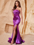 Elegante Röhren-Satin-Korsett-Abschlussballkleider mit Schlitz
