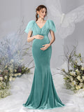 Maternity Contrast Mesh Mermaid Hem Velvet Dress