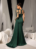 Elegant Evening Gown with Lace Accents & High Slit – Silk Satin Bodycon Dress for Luxury Evenings, XS-XL