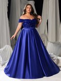 Plus Size Off-Shoulder Sequin Evening Gown - Formal Dress with Voluminous Satin Skirt