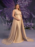 Plus Maternity One Shoulder Contrast Mesh Mermaid Evening Dress