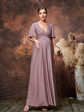 Maternity Solid Plunging Neck Butterfly Sleeves Formal Party Dress