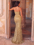 Chic Rhinestone Detail Mermaid Hem Sequin Tube Dress