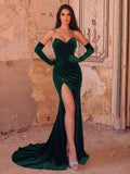 Elegant Ruched Wrap Hem Velvet Tube Prom Dress(Gloves Included)