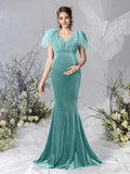 Maternity Contrast Mesh Mermaid Hem Velvet Dress