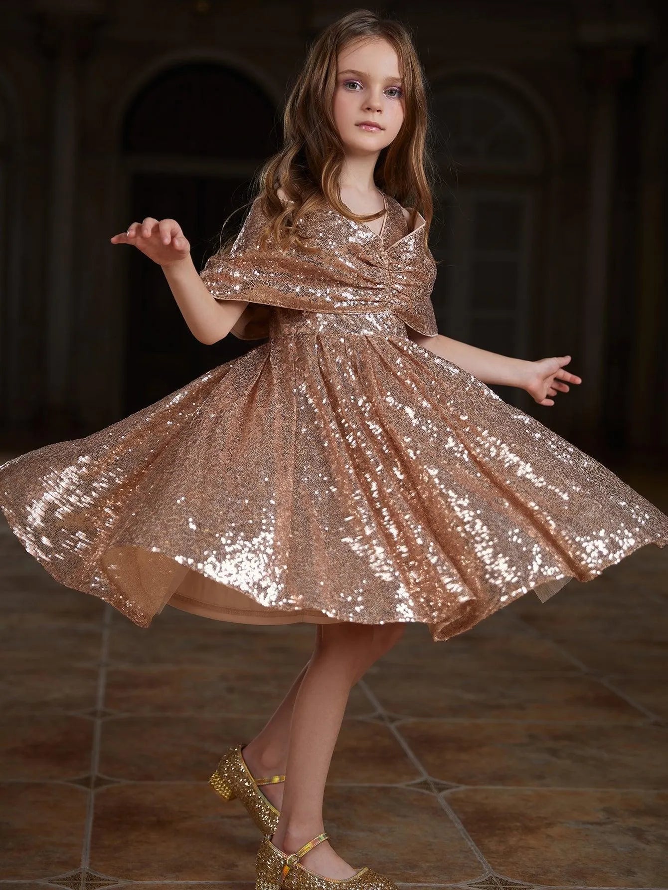 Tween Girls' Bow Detail Sequin Midi Dress - Elonnashop