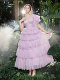 Midi Enchanting Tulle Cake Gown with One-Shoulder – Ethereal Evening Wear for Weddings, Garden Parties & Spring Galas