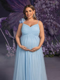 Plus Maternity Gown with Floral Shoulder Accent & V Neck Design – Elegant 1XL-5XL Pregnancy Photoshoot Dress