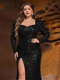 Plus Sweetheart Neck Split Thigh Sequin Prom Dresses