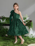 Tween Girls' One Shoulder Bow Detail Sequin Party Dress