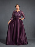 Plus Womens' Evening Gown: Allover Sequin-Embroidered Bodice & Satin A-Line Skirt – Elegant Formal Dress for Black-Tie Events