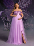 Plus Maternity Off Shoulder Sequin Bodice Contrast Tulle Evening Dress