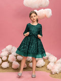 Tween-Mädchen-Partykleid mit Schleifendetail und 3/4-Ärmeln und Pailletten