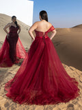 Plus Gorgeous Strapless Mesh Overlay Mermaid Hem Beaded Seuqin Evening Dress