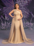 Plus Maternity One Shoulder Contrast Mesh Mermaid Evening Dress