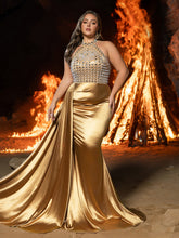 Plus Gorgeous Pearl & Rhinestone Embellished Bodice Mermaid Hem Evening Dress