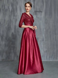 Womens' Shawl Collar Sequin Contrast Satin Formal Dress - Elonnashop