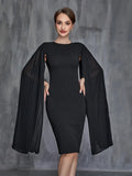 Womens' Pleated Cloak Sleeves Midi Dress - Elonnashop