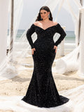 Plus Gorgeous Off Shoulder Mermaid Hem Sequin Evening Dress