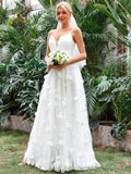 Brautkleid mit tiefem Ausschnitt, Blumenapplikation und Mesh-Cami