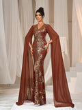 Gorgeous Sequin Embroidery Evening Gown - V-Neck Mermaid Dress with Cape Sleeves & High Slit