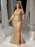 Plus Sparkling Sequin Spaghetti Strap Evening Gown | Sweetheart Neckline & High Thigh Slit