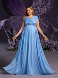 Plus Maternity Draped Neckline Contrast Sequin Formal Party Dress