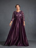 Plus Womens' Evening Gown: Allover Sequin-Embroidered Bodice & Satin A-Line Skirt – Elegant Formal Dress for Black-Tie Events