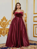 Plus Velvet Bodice Contrast Satin Hem Tube Prom Dress