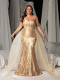 Plus Luxury Embroidered Mermaid Gown with Flowing Veil – Elegant Satin Bridal Attire for Weddings, Red Carpet & Formal Galas, 1XL-3XL