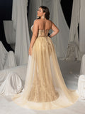 Plus Luxury Embroidered Mermaid Gown with Flowing Veil – Elegant Satin Bridal Attire for Weddings, Red Carpet & Formal Galas, 1XL-3XL