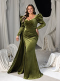 Plus Elegant Velvet Gown with Thigh-High Slit & Puff Sleeves – Luxury Evening Wear for Red Carpet, Gala Dinners & High-End Parties