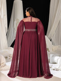 Plus Dramatic Cape Evening Dress | High Neck Chiffon with Rhinestone Details