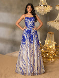 Elegant Spaghetti Straps Graphic Sequin Formal Prom Dress