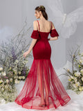 Umstands-Cami-Kleid aus Samt mit Puffärmeln und Meerjungfrau-Saum