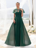 Womens' Elegant Mother-of-the-Bride Gown Sets: Multicolor Sequin Cape & Strapless Chiffon Maxi Dress