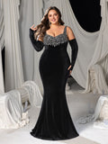 Plus Vintage Velvet Mermaid Gown with Sweetheart Neckline, Sparkling Embellishments